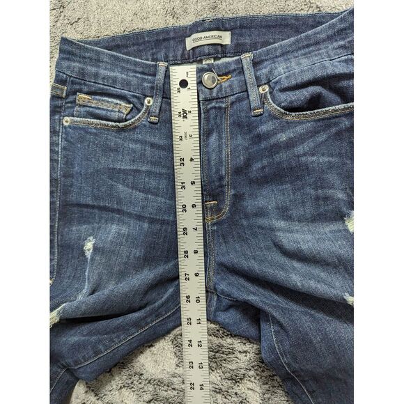 Good American Good Legs Skinny Leg Distressed Jeans Women's Size 2/26 Dark Wash - Picture 9 of 15